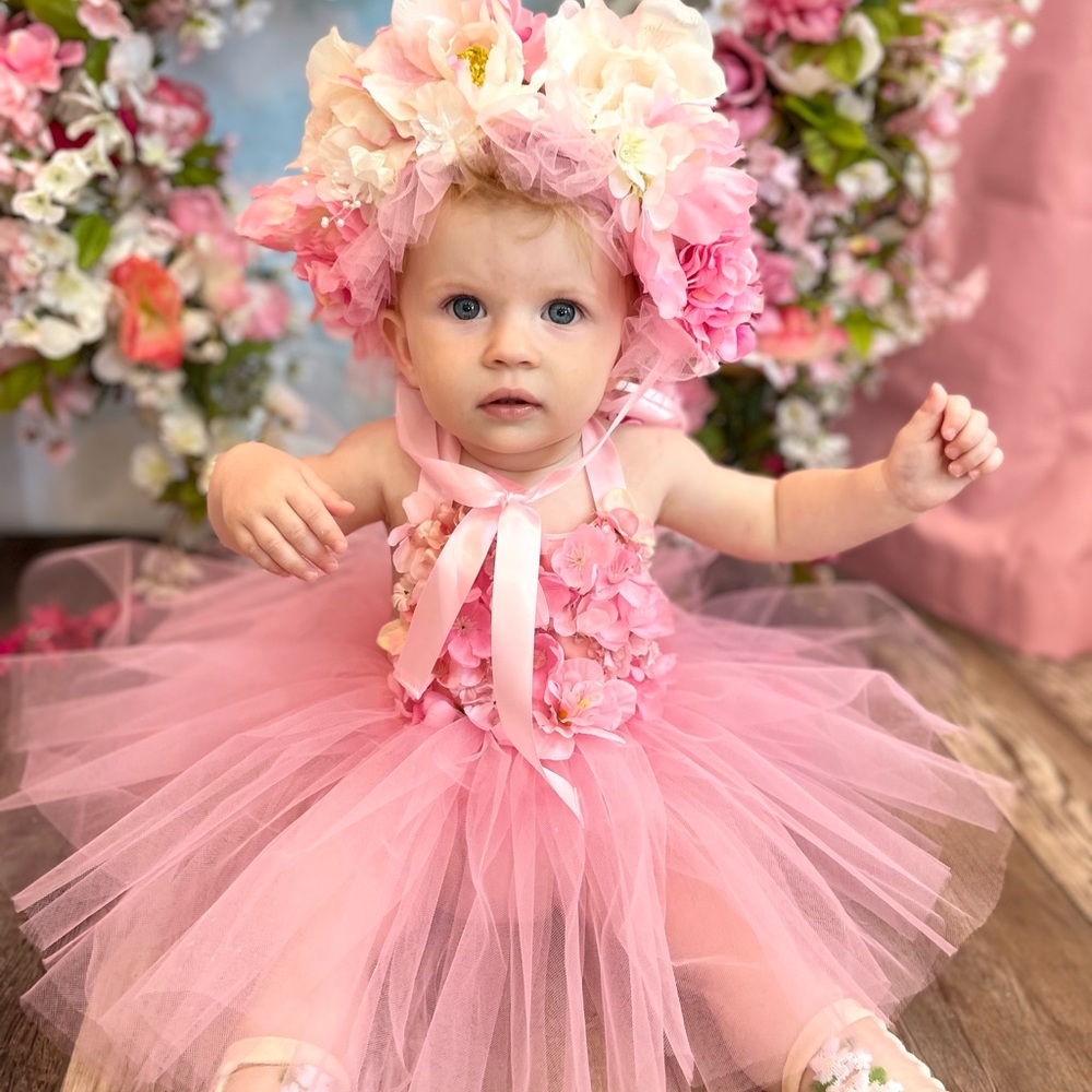 New York Couture Pink Floral Ethereal PIXIE Tutu Party Jumper Dress